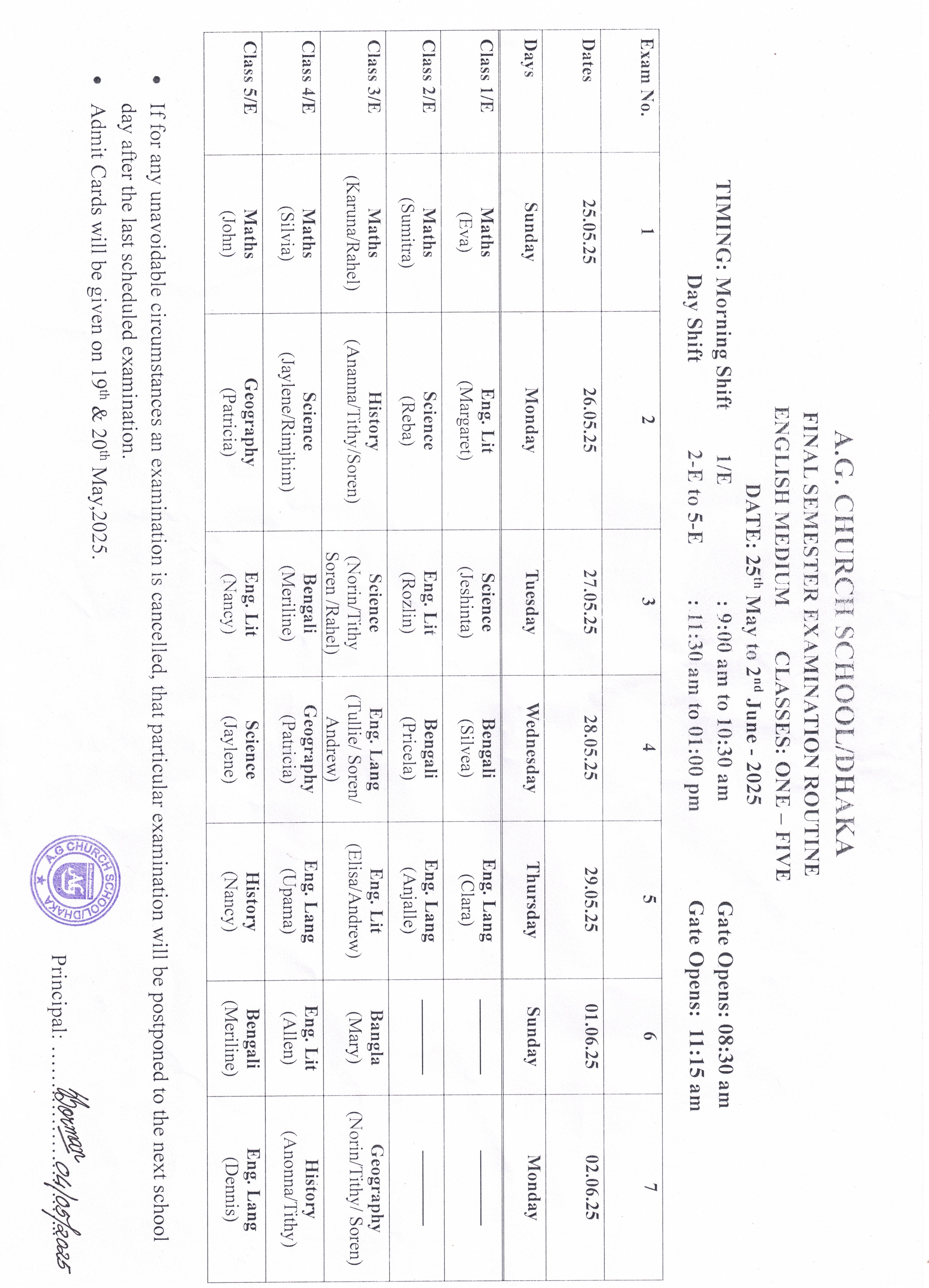 Final Semester 2024-2025 English Medium Class 1 to Class 5
